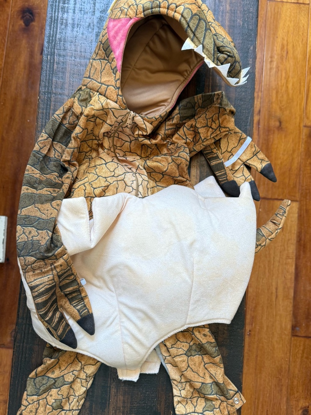 Kids Brown Dinosaur Hooded Costume Velociraptor in egg
